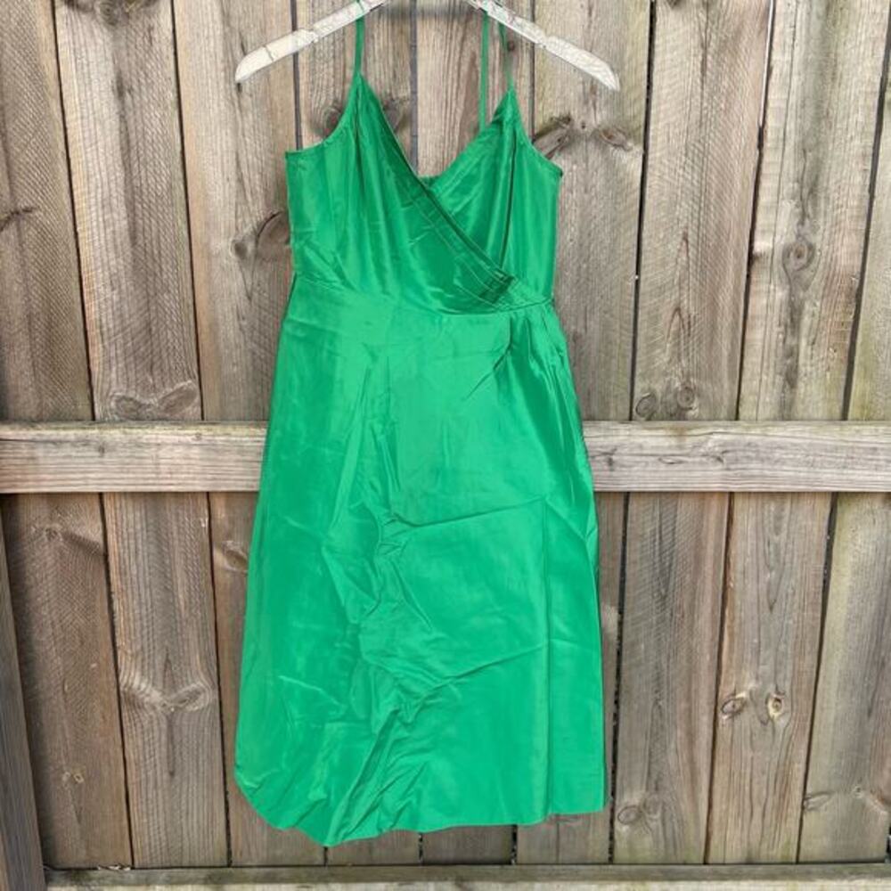 J.Crew Silk A-Line Dress Empire Waist Surplice Neck Spaghetti Straps Green 6 NWT